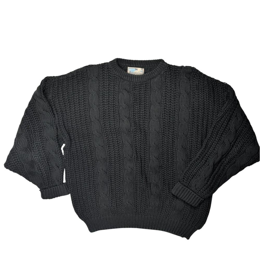 VTG Aeropostale Streetwear Men's XL Black Chunky Cable Knit Fisherman Sweater XL